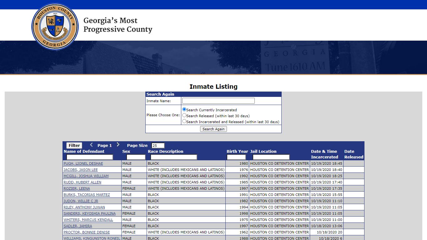 Inmate Listing - Houston County, Georgia